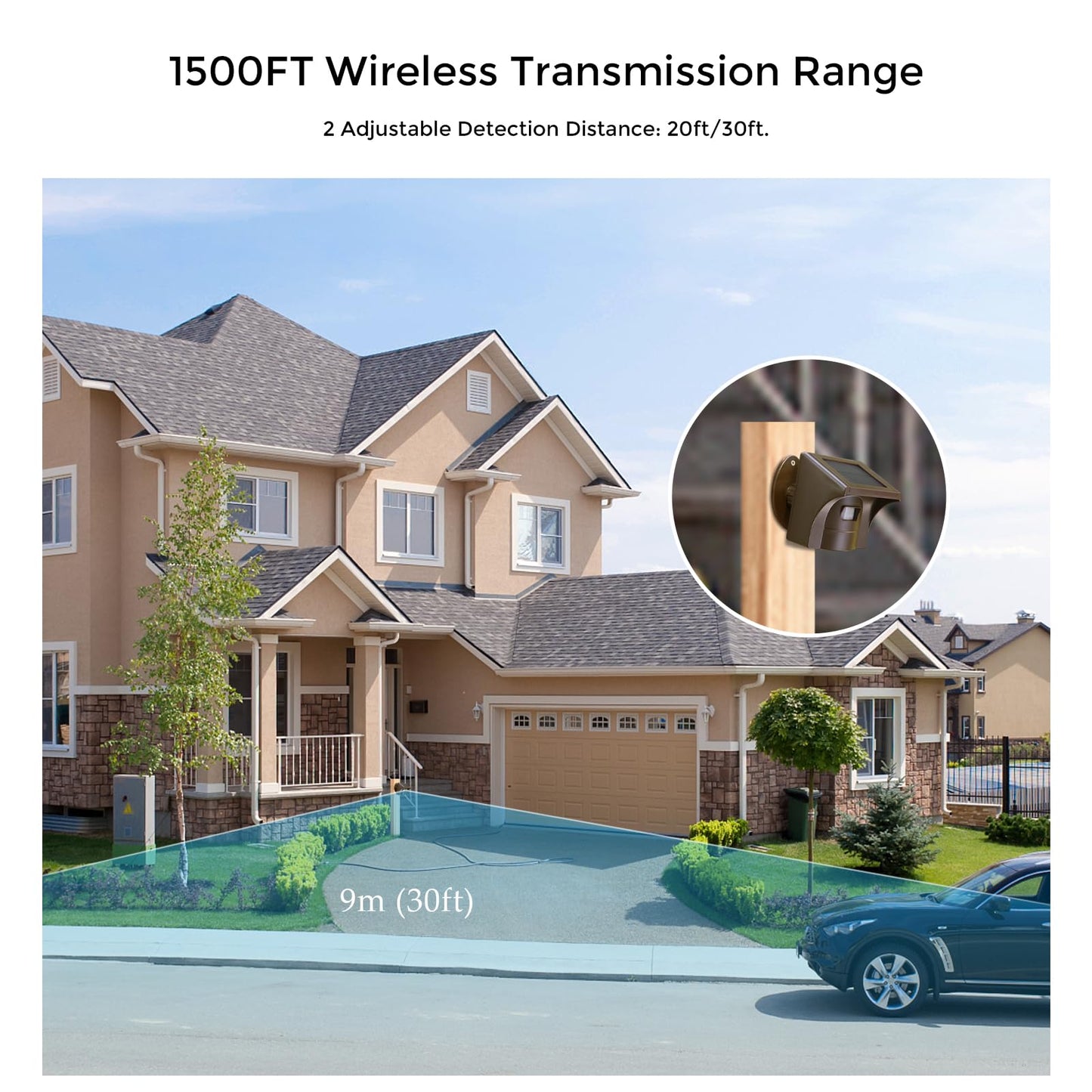 eMACROS Pro 3 Smart Solar Driveway Alarm System (2.4G Wi-Fi), App Push Notifications, 1/2 Mile (2600 ft) Wireless Range Motion Sensor & Plug-in