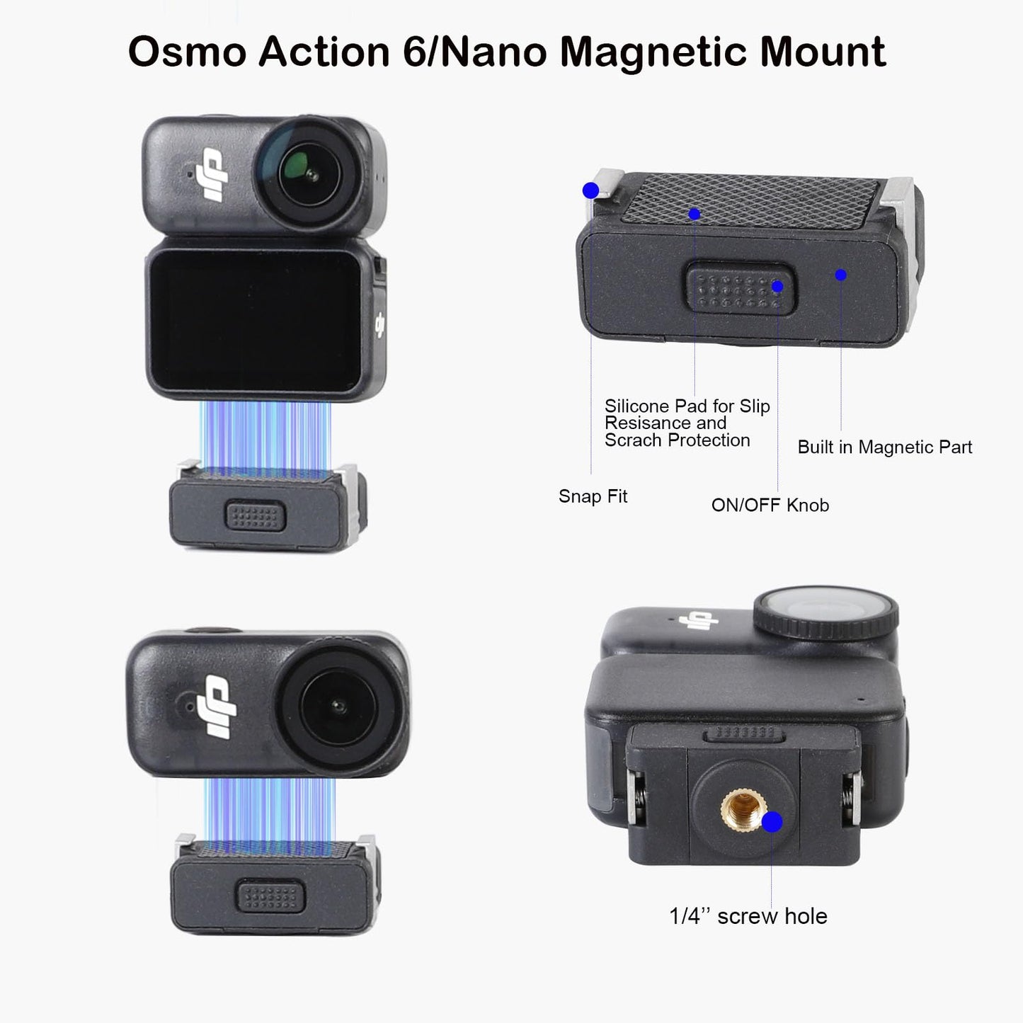 PellKing Handlebar Clamp Car Mangnetic Mount for DJI Osmo Action 6/Nano,Quick Release Mangetic Mount 66mm Magnetic with 360 Degree Rotation,Ball Head