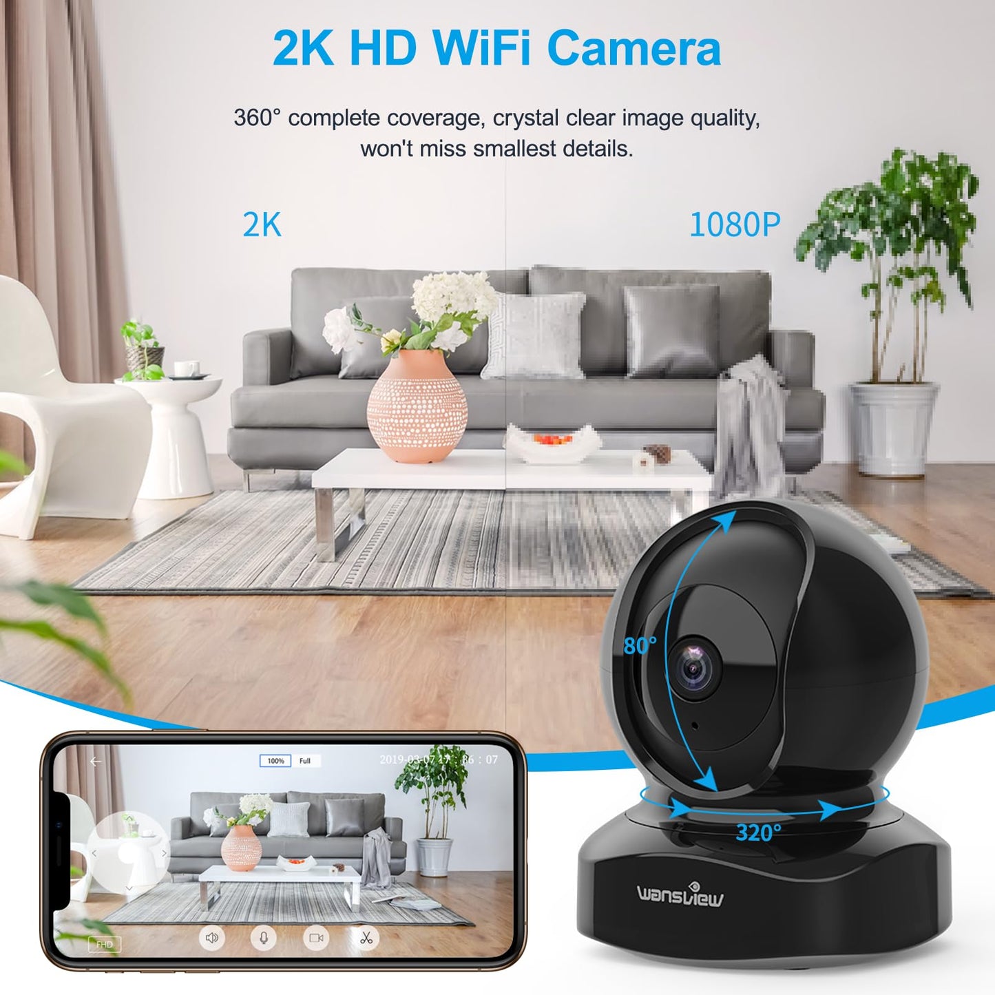 Wireless Security Camera, IP Camera 1080P HD Wansview, WiFi Home Indoor Camera for Baby/Pet/Nanny, Motion Detection, 2 Way Audio Night Vision
