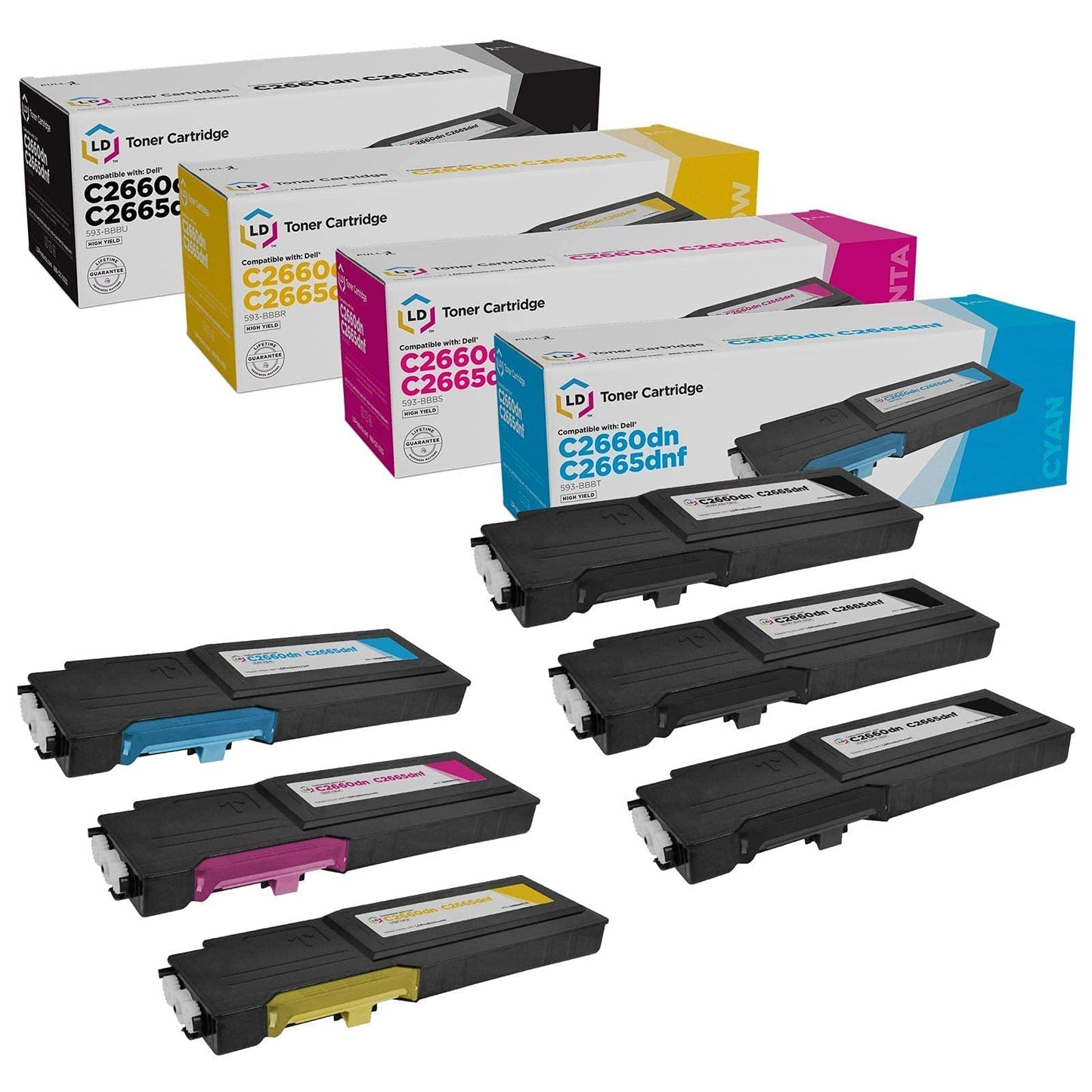 LD Products Compatible 593 Replacement for Dell C2660dn & C2665dnf High Yield Printer Toner Cartridges (3 Black 593-BBBU, 1 Cyan 593-BBBT, 1 Magenta