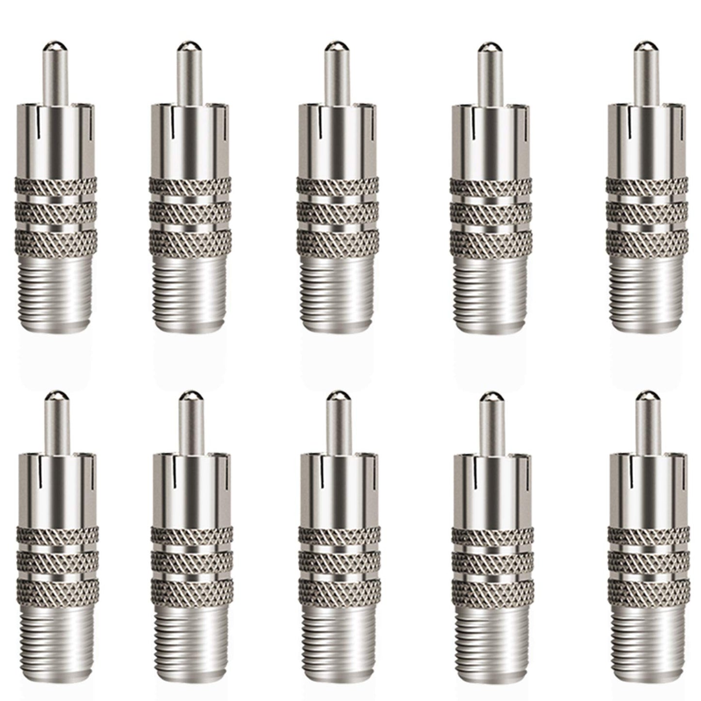 Aniann 10 Pack F Type Female to RCA Male Coaxial Cable Adapter, Straight Coupler Adapter Connector for Video Audio (Nickel Plated)