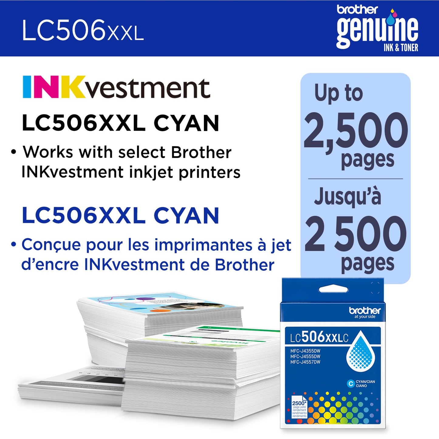 Brother Genuine LC506XXLC Super High Yield Cyan Ink Cartridge (for use INKvestment 4355, 4555, and 4557 Printers)
