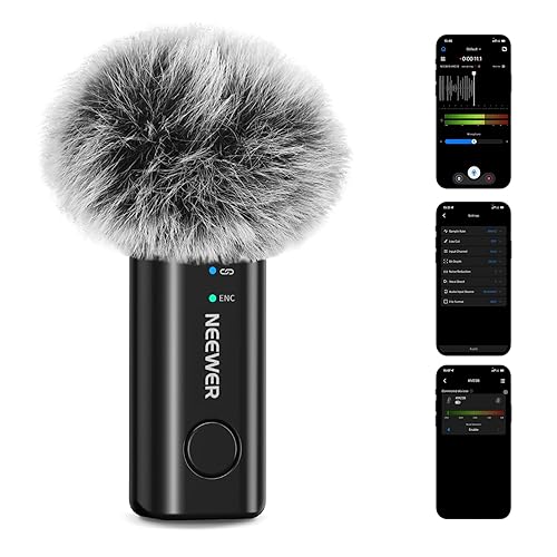 NEEWER KM23B Wireless Lavalier Microphone Bluetooth App Control, Compatible with iPhone Android Phone 8Hrs Battery Vocal Enhancement Noise