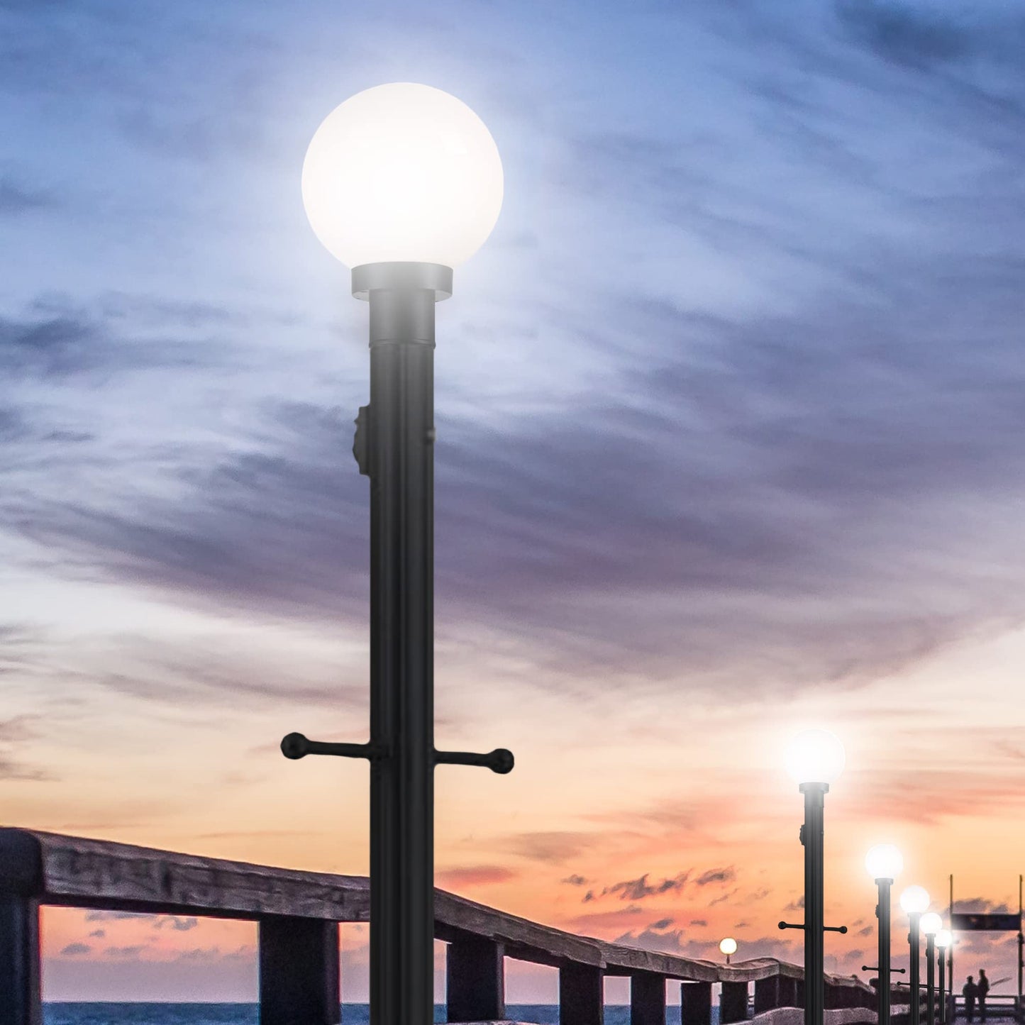 Ciata Lamp Posts Outdoor Lighting, Light Pole, Weather Resistant Outdoor Light Fixture Aluminum Lantern Post with Ladder Rest and Decorative Spheres