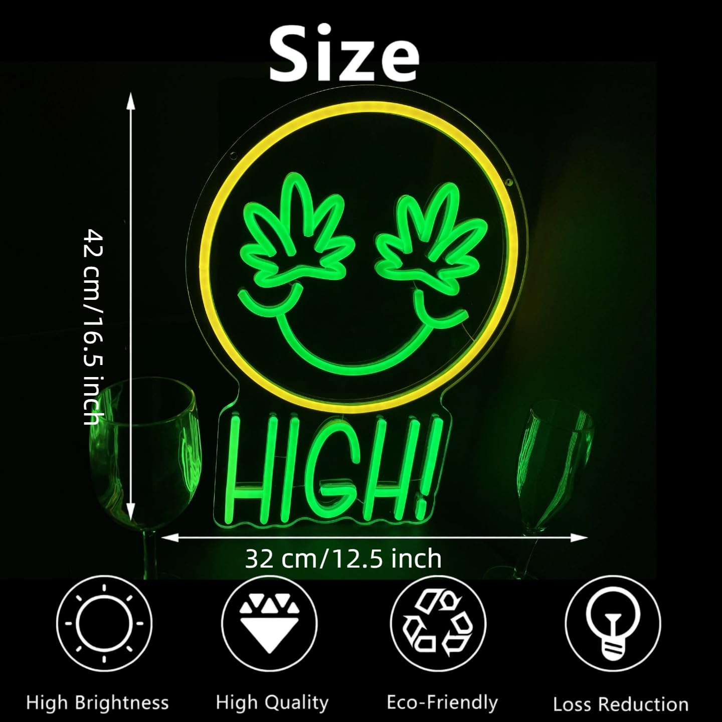 Green High Face Neon Sign for Wall Decor Green Leaf High Face Neon Light Dimmable Light Sign Wall Decor for Man Cave Bar Bedroom Shop Hotel Garage