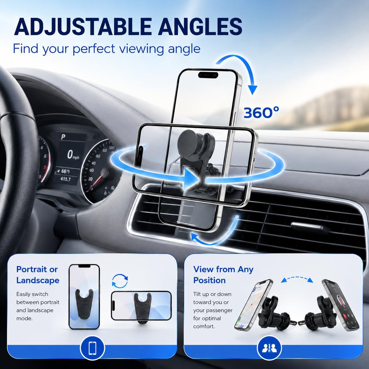 MCCHJoy 2X-Hold Magnetic Car Mount for PopSockets, Easy to Install Air Vent Mount, Adjustable and Secure, Fits All Phones All Socket Grips, Upgraded