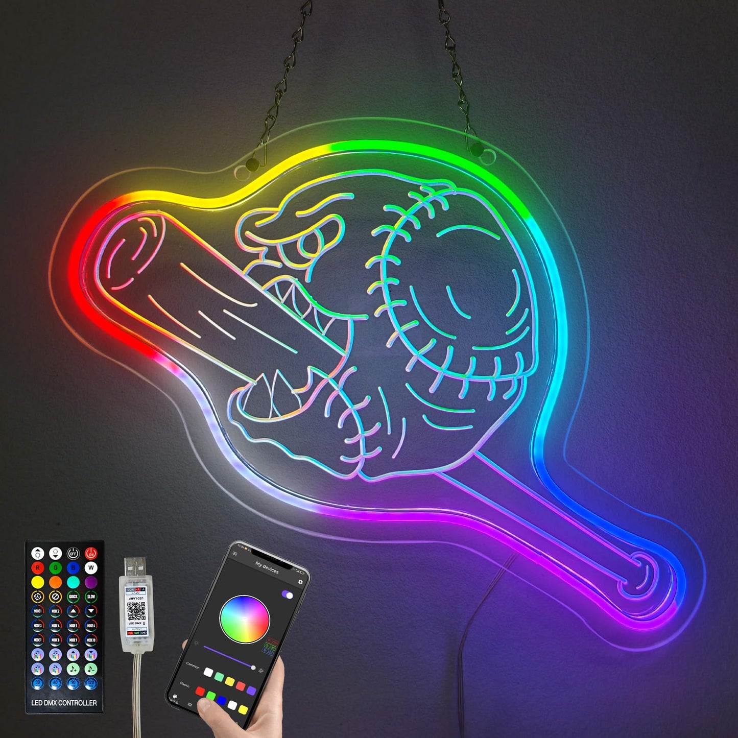 GYZLK Baseball Neon Sign 17.8×10.5 Inch Baseball Night Light for Kids with Remote Control Dimmable LED Lamp as Room and Bedroom Decoration Gift