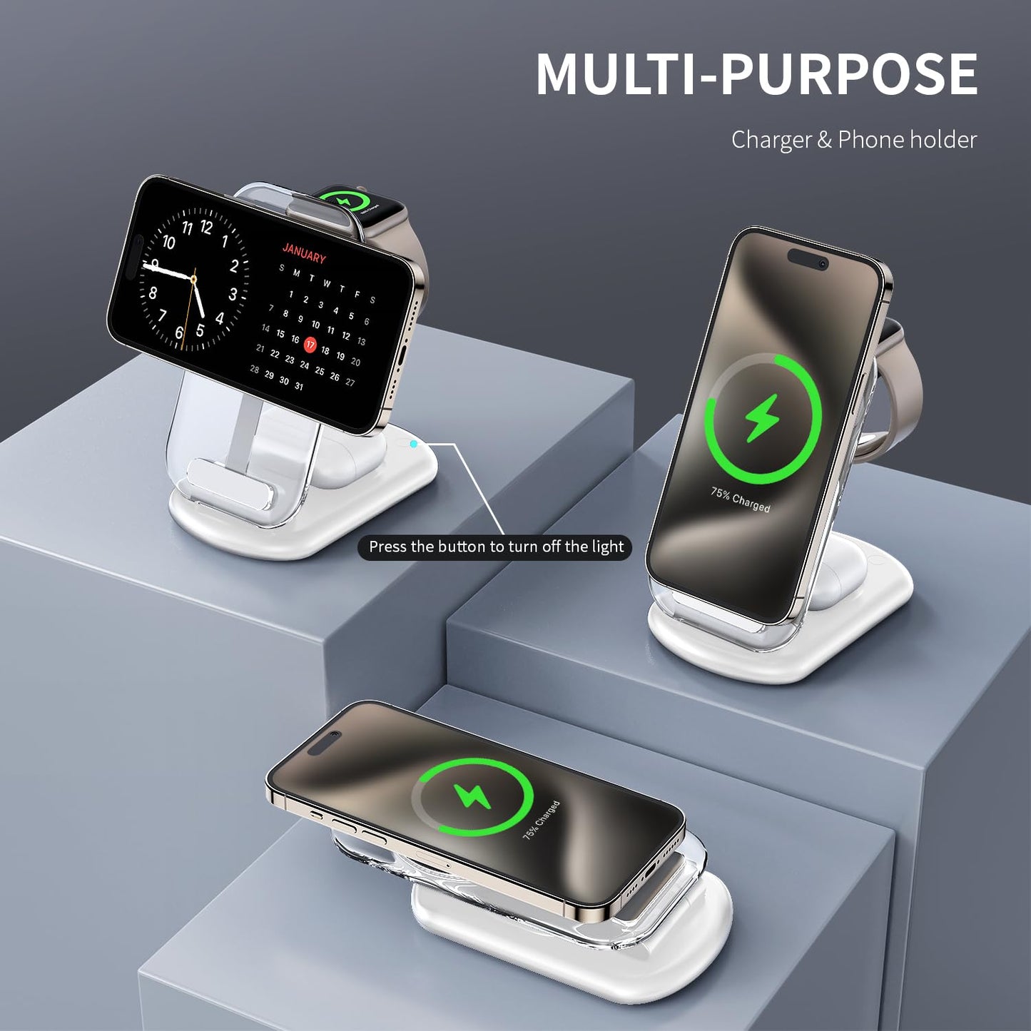 2026 Traveling Wireless Mag-Safe Fast Charging Station,Magnetic 3 in 1 Charger with Light for iPhone 16 15 14 13 12 Pro Max Plus,Apple Watch Series
