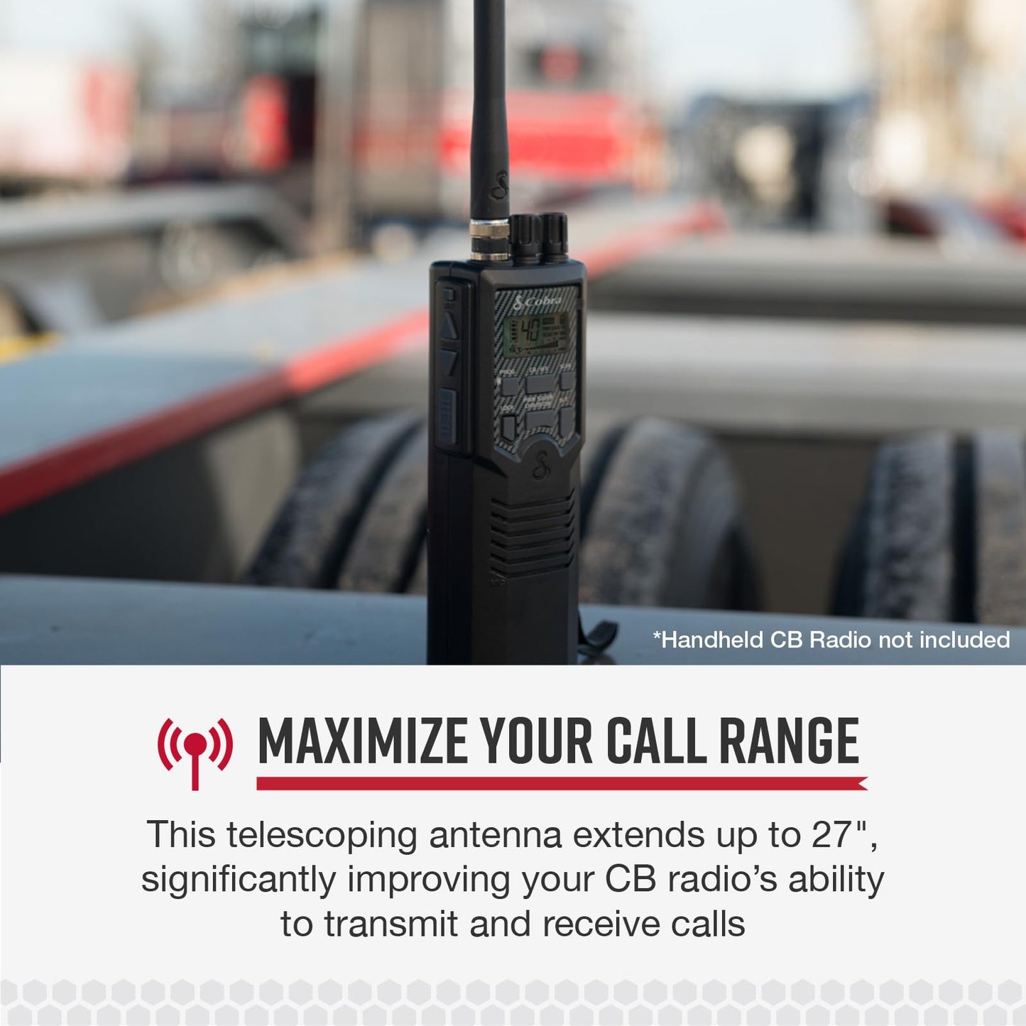Cobra Telescoping Antenna for CB Radio with 27" Extension, Performance Boosting, Doubled Call Range, Compact and Portable