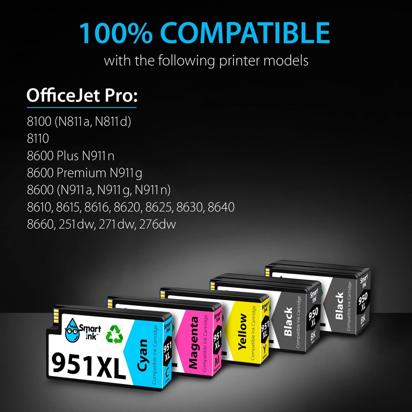 Smart Ink Compatible Ink Cartridges Replacement for HP 950XL 951XL 950 XL 951 XL 5 Pack Combo (2 Black & 1 Cyan 1 Magenta 1 Yellow) for HP Printer