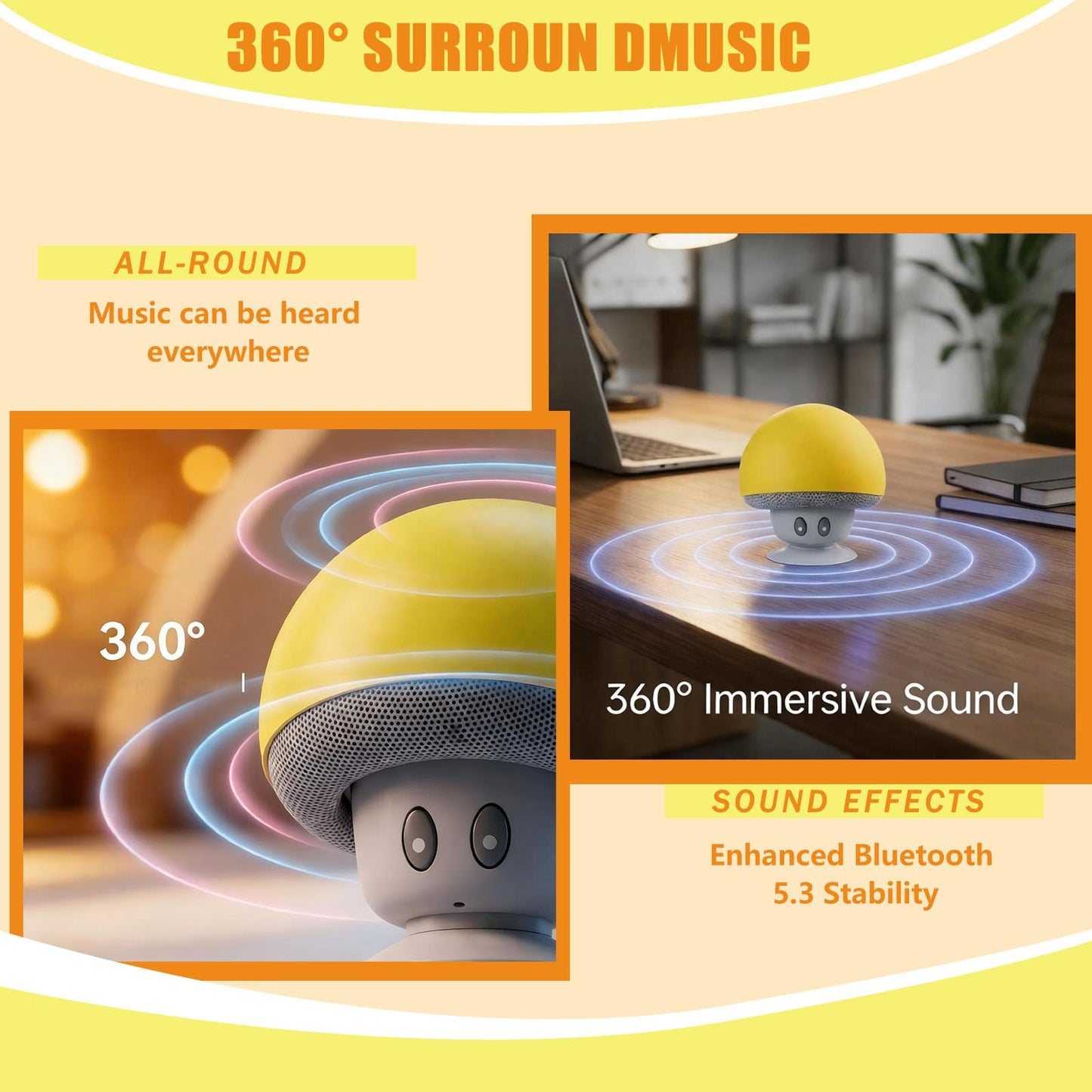 OneAfflatus mini Bluetooth Speaker- Portable Speakers Bluetooth Wireless- Small Speakers 360°HD Stereo Sound, Waterproof Travel Speaker for Shower
