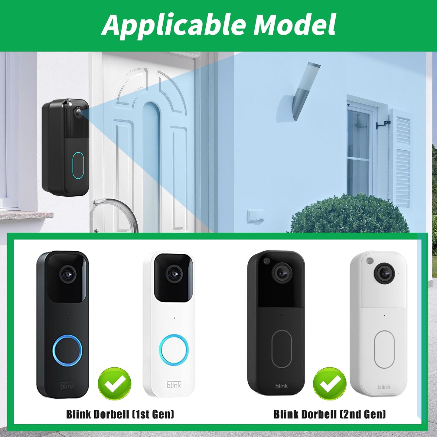 Blink Doorbell Mount, Adjustable (15 to 45 Degrees) Corner Mount,No-Drill Mounting Bracket for Blink Doorbell Camera(1st & 2nd Gen), Wide Viewing
