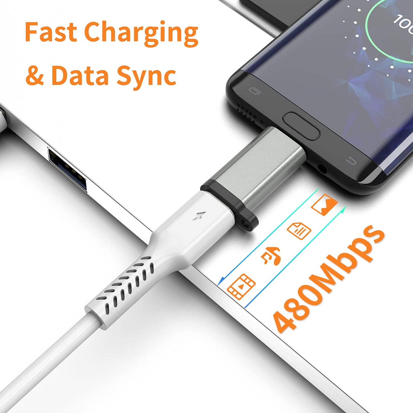 USB-C to Micro USB Adapter, 3-Pack USB Type C Female to Micro USB Male Converter USB C to Micro B 2.0 Charge & Data Sync Compatible with Samsung…