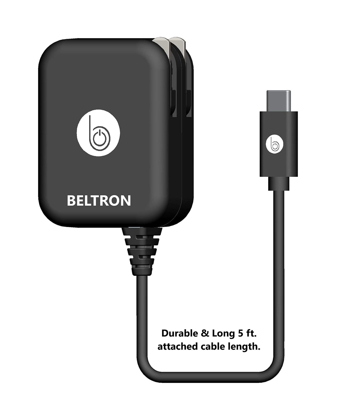 BELTRON Turbo Fast Type-C USB Wall Charger 5V / 3 AMP 45W with Built-in Cable, Compatible with iPhone 17/iPhone 16 Series, Galaxy S24/S25/S26 Series