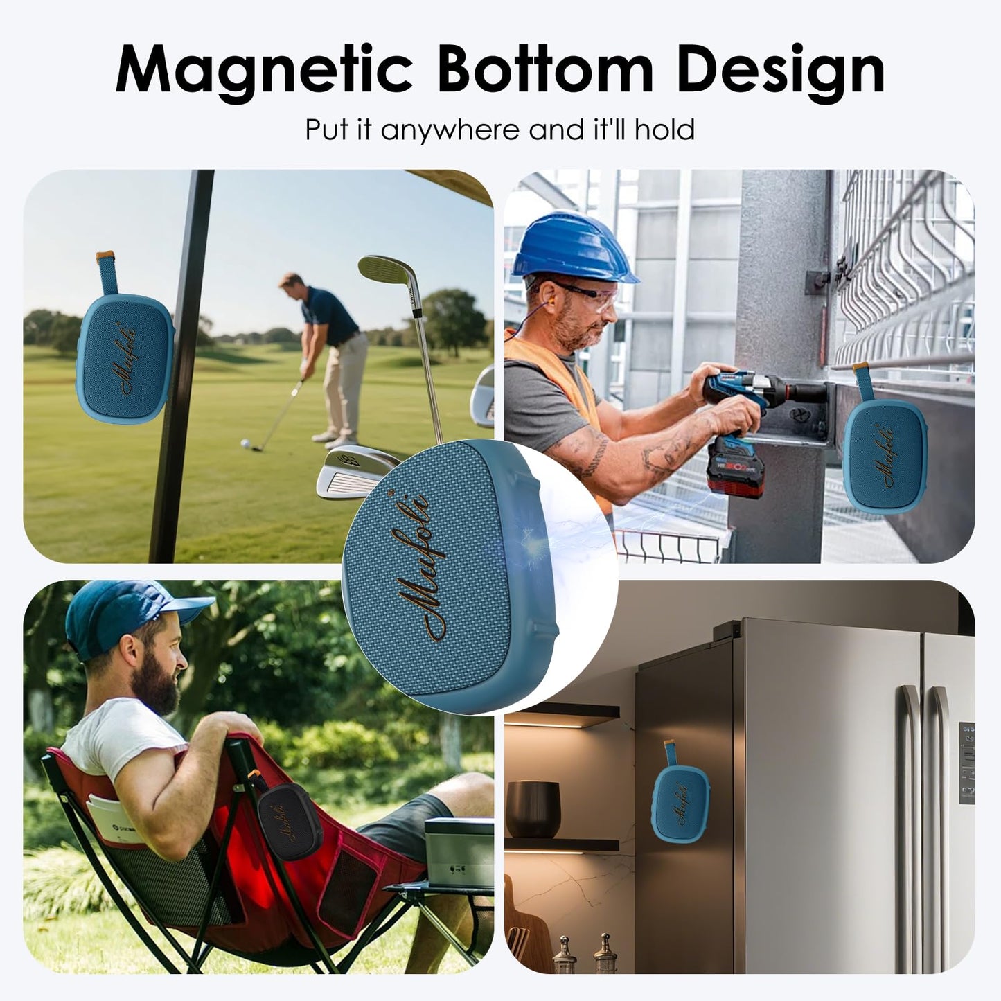 Mufoli Magnetic Bluetooth Speaker, Mini Portable Speaker, Up to 15H Playtime, IP67 Waterproof and Dustproof, Powerful Sound, for Indoors and Outdoors