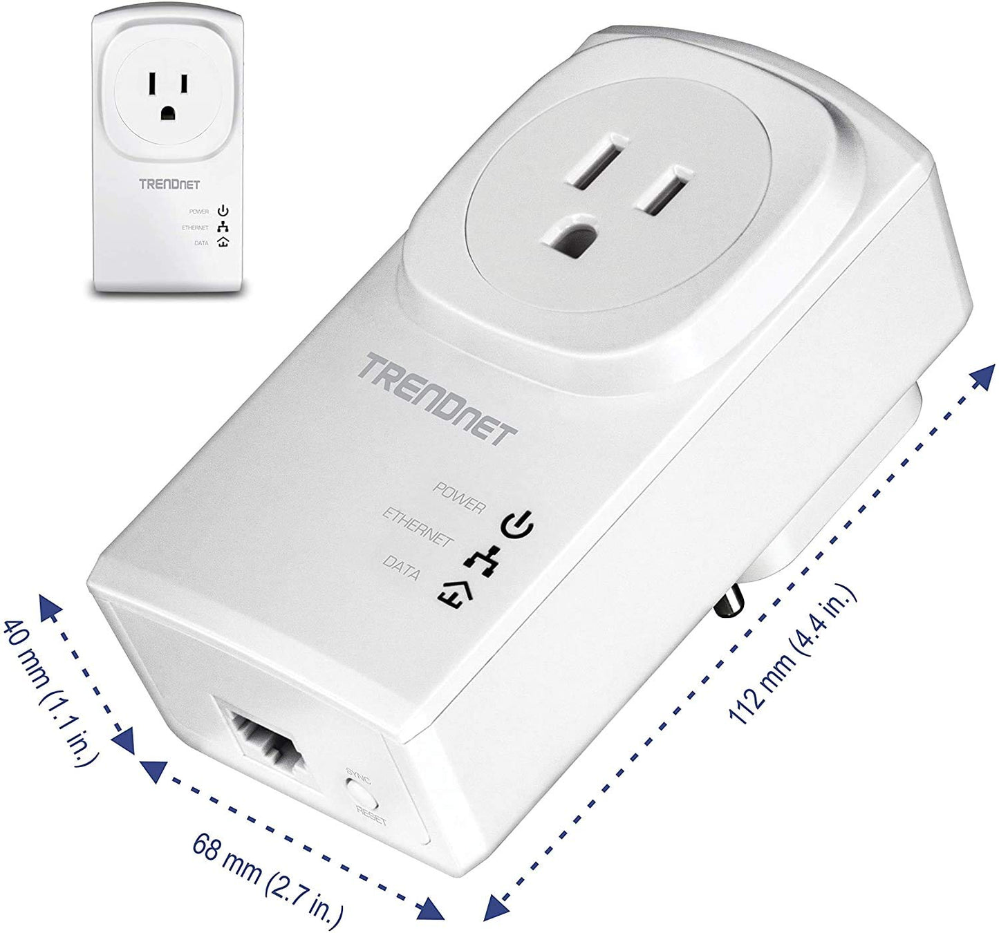 TRENDnet Powerline 500 AV Nano Adapter Kit with Built-In Outlet, With Power Outlet Pass-Through, Includes 2 x TPL-407E Adapters, TPL-407E2K (Renewed)