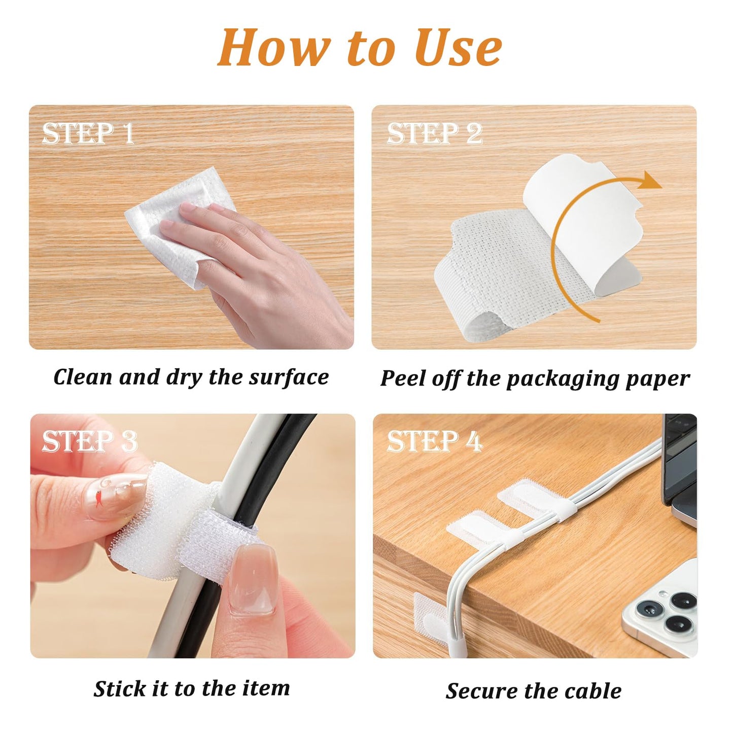 36PCS Cable Organizer Hook and Loop Cable Ties, Self Adhesive Hook and Loop Cable Straps Sticky-Back Cable Management Cord Organizer Cable Clip
