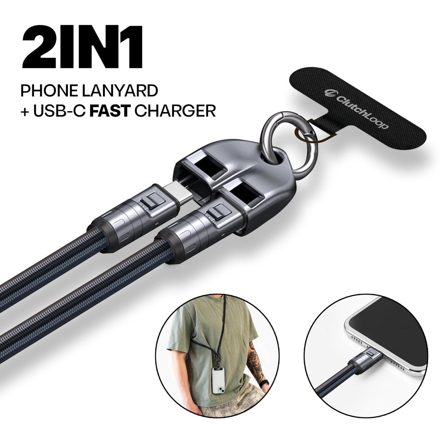 ClutchLoop Cell Phone Lanyard and USB C to USB C Charger for iPhone: Wrist Strap Most iPhone and Android Smartphones