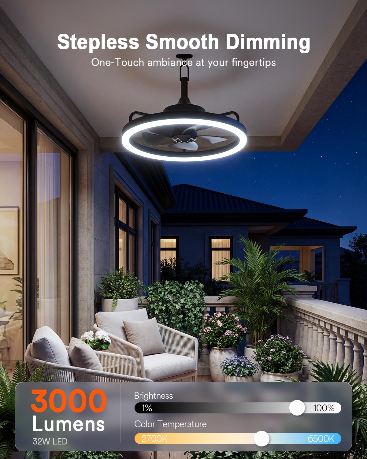 Lumary Smart Gazebo Outdoor Ceiling Fan with Color Light, Alexa/APP Control