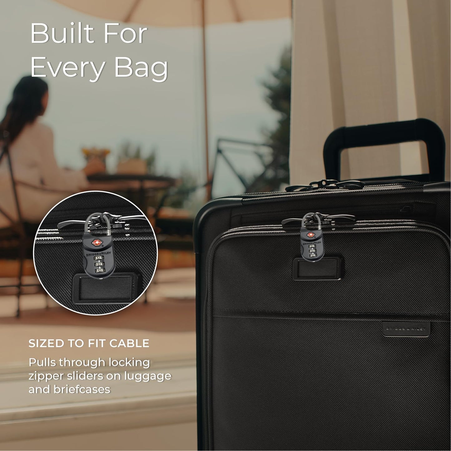 Briggs & Riley TSA Approved Cable Lock – 3-Digit Combination Travel Lock with Flexible Cable for Luggage, Suitcases & Zippered Bags