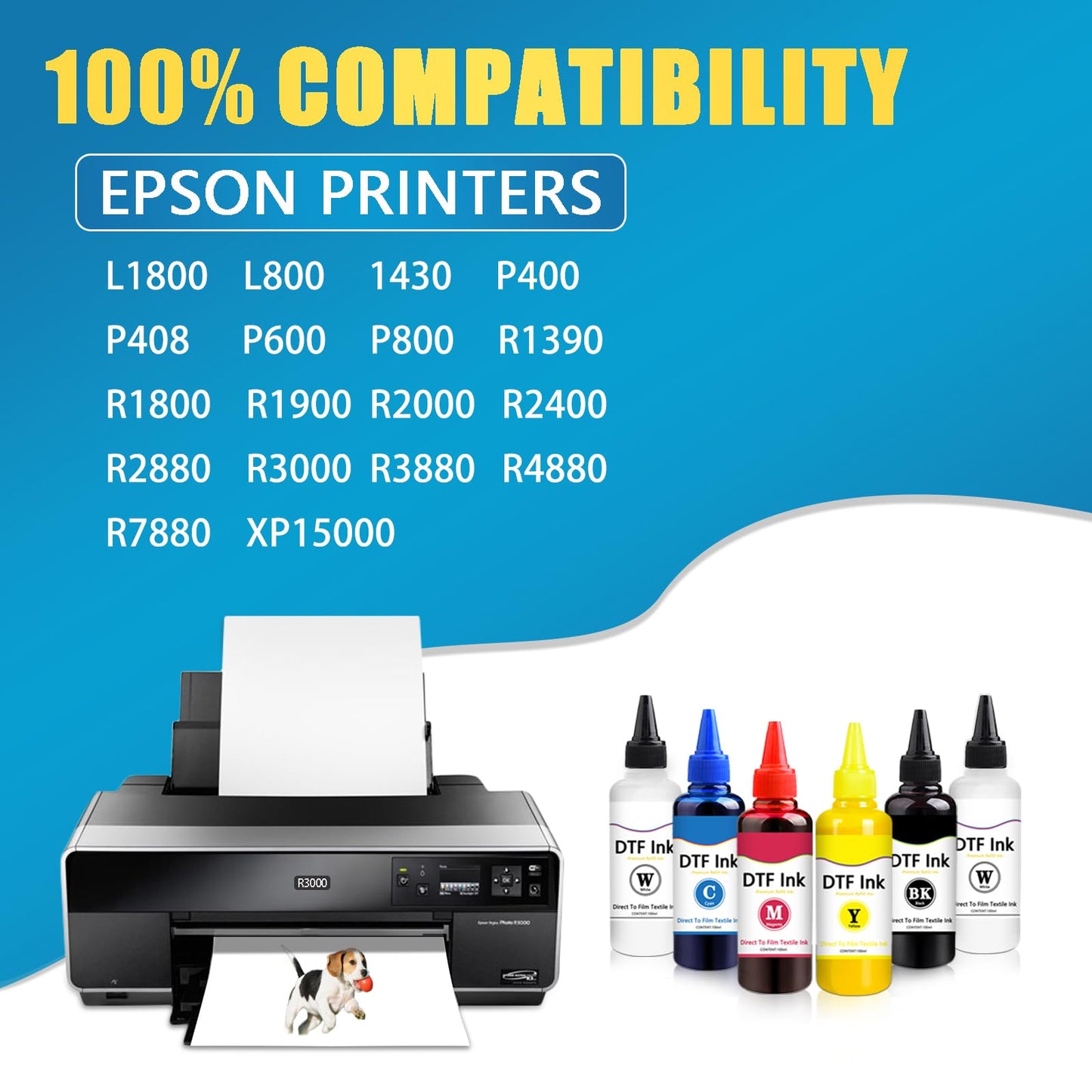 YOUEXPERT DTF Ink Premium Heat Transfer Ink Conversion Kit Refill for Epson L1800, R2400, L800, 1430, P400, P800, R2000, XP-15000 All DTF Printers