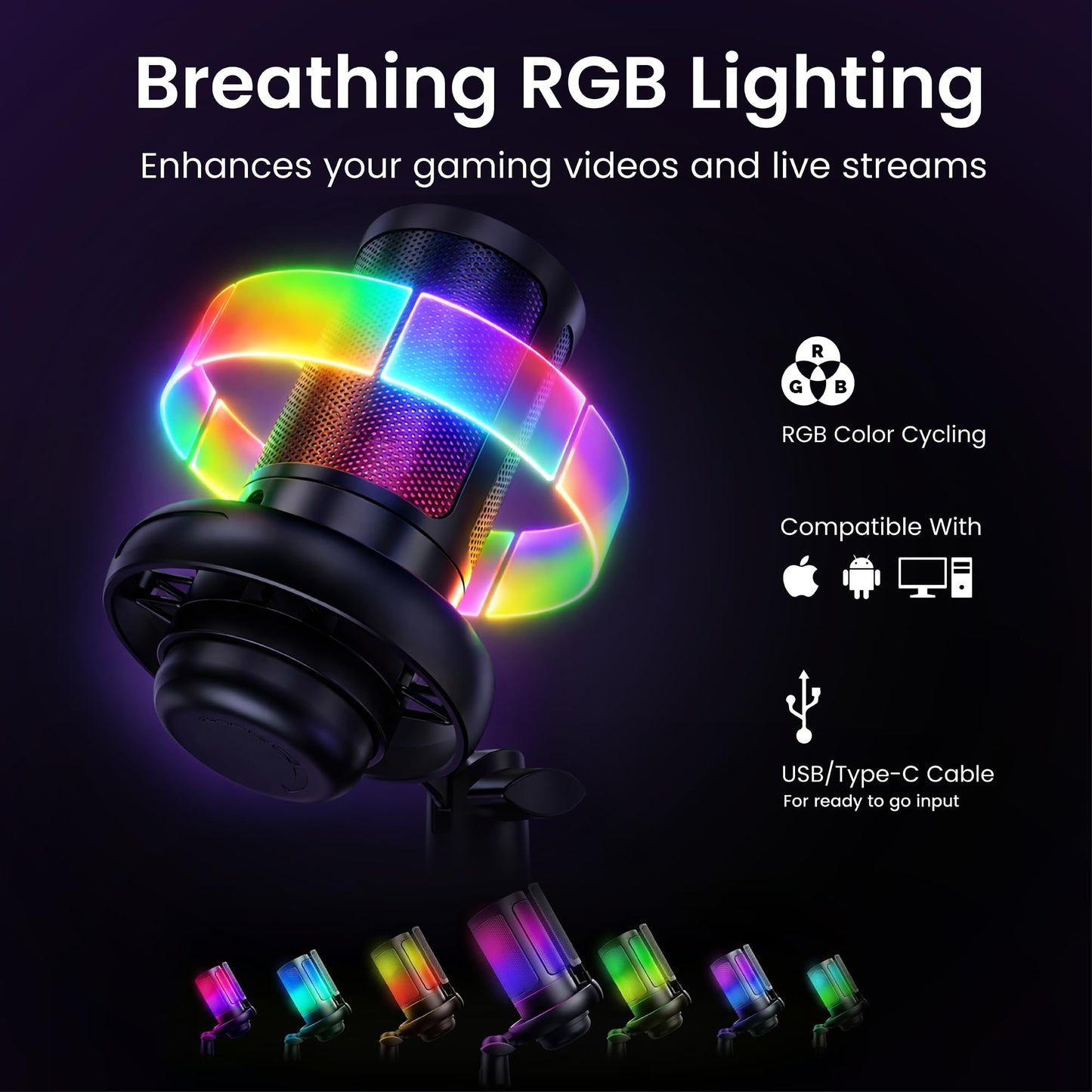 Webcam Streaming Kit with USB RGB Microphone & LED Light - 1080P 30FPS Streaming Camera Bundle for Twitch, YouTube, Podcasting, WFH - PC & Mac