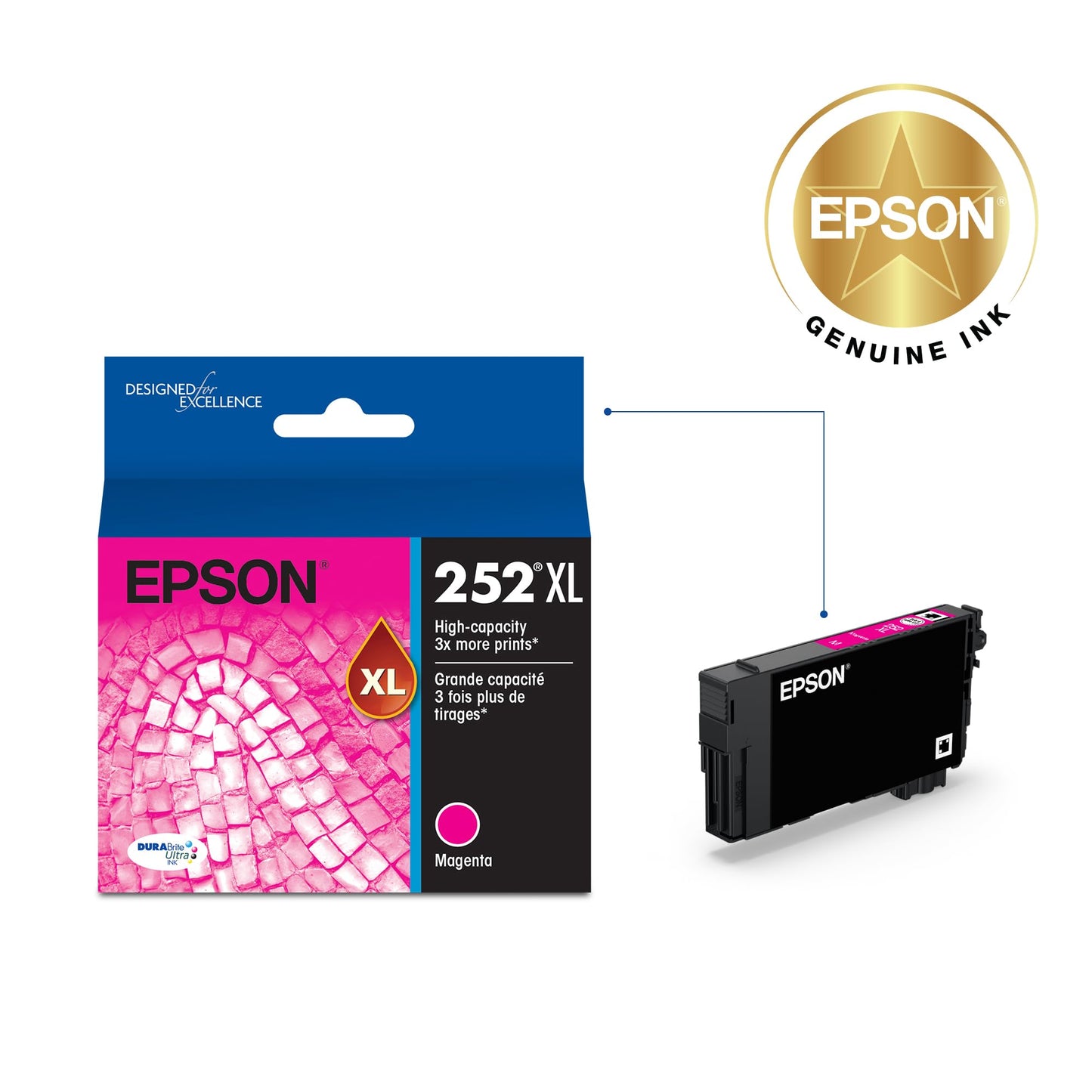 EPSON 252 DURABrite Ultra Ink High Capacity Magenta Cartridge (T252XL320-S) Works with WorkForce WF-3620, 3640, 7110, 7610, 7620, 7710, 7720, 7210
