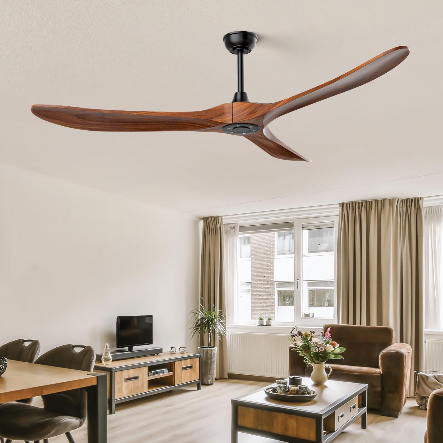Obabala Ceiling Fan no Light,70 inch Outdoor Ceiling Fan Without Lights for Patios, 3 Blade Solid Wooden Large Propeller Ceiling Fans with Remote