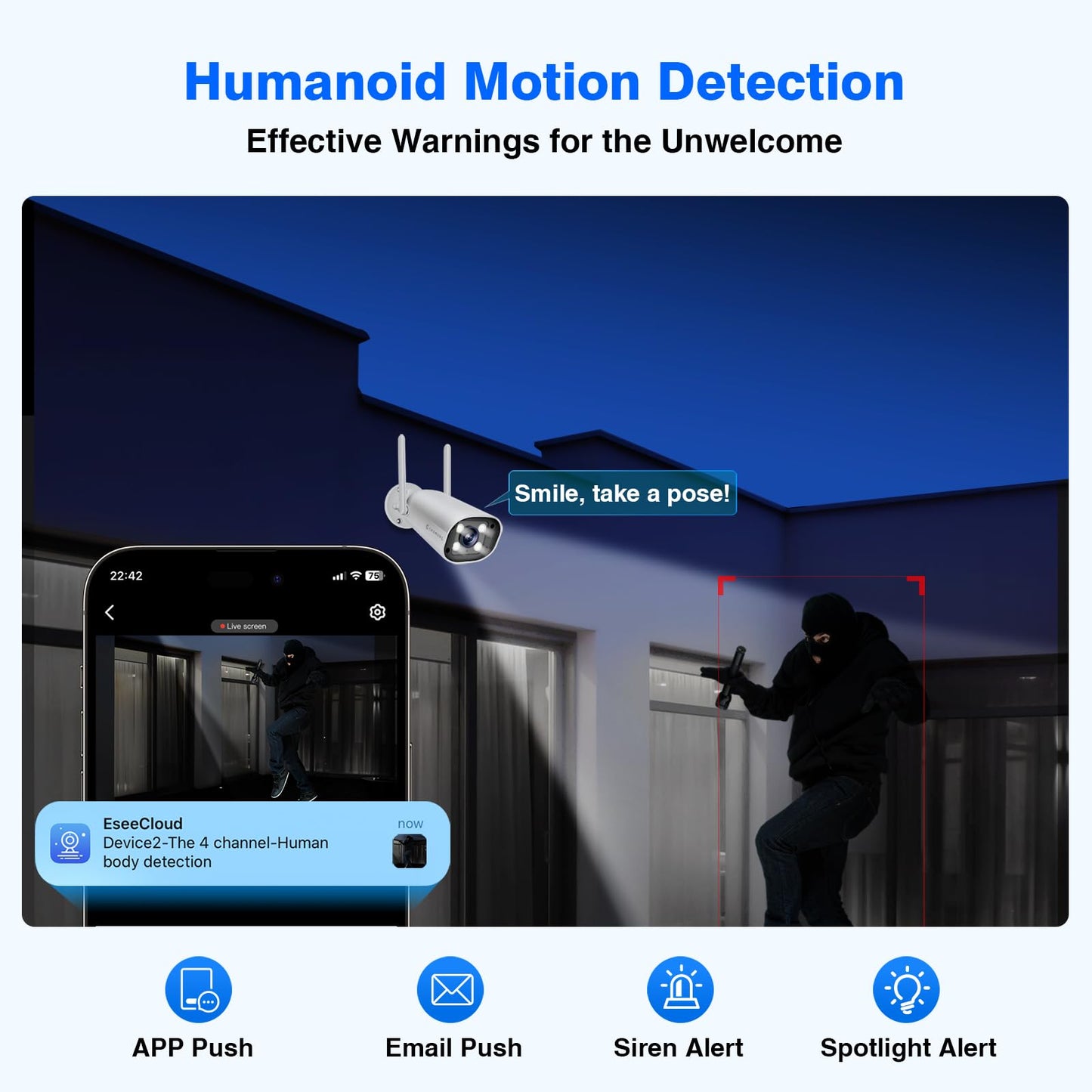 Cromorc Expandable 16CH NVR Wireless Security Camera System with 12.5" Monitor, 4PCS 5MP Surveillance Camera Human Detection, Spotlight, Siren Alarm