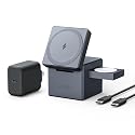 Anker 3-in-1 Cube Wireless Charger, MagSafe Charging Stand, 15W Foldable Fast Charging Station for iPhone 17/16/15, Apple Watch 1-8/Ultra, AirPods