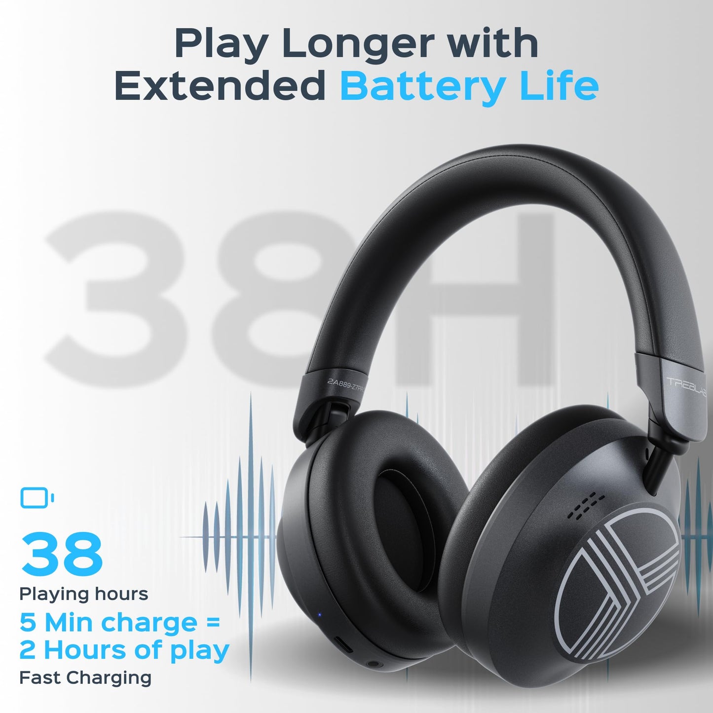 TREBLAB Z7-Pro Wireless Headphones Noise Cancelling, Hybrid Active ANC Over-Ear Bluetooth 5.3 Headphones, 100% ANC, 30-38H Playtime, 65ms Gaming…