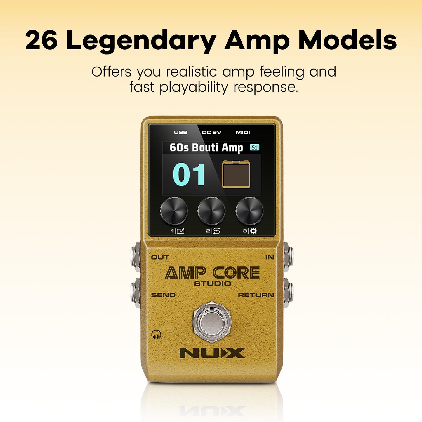 NUX Amp Core Studio Guiar Effect Pedal, IR CABINET with Classic Amp Sounds, 3 Scene Modes, HD Color LCD Screen, IR Pedal