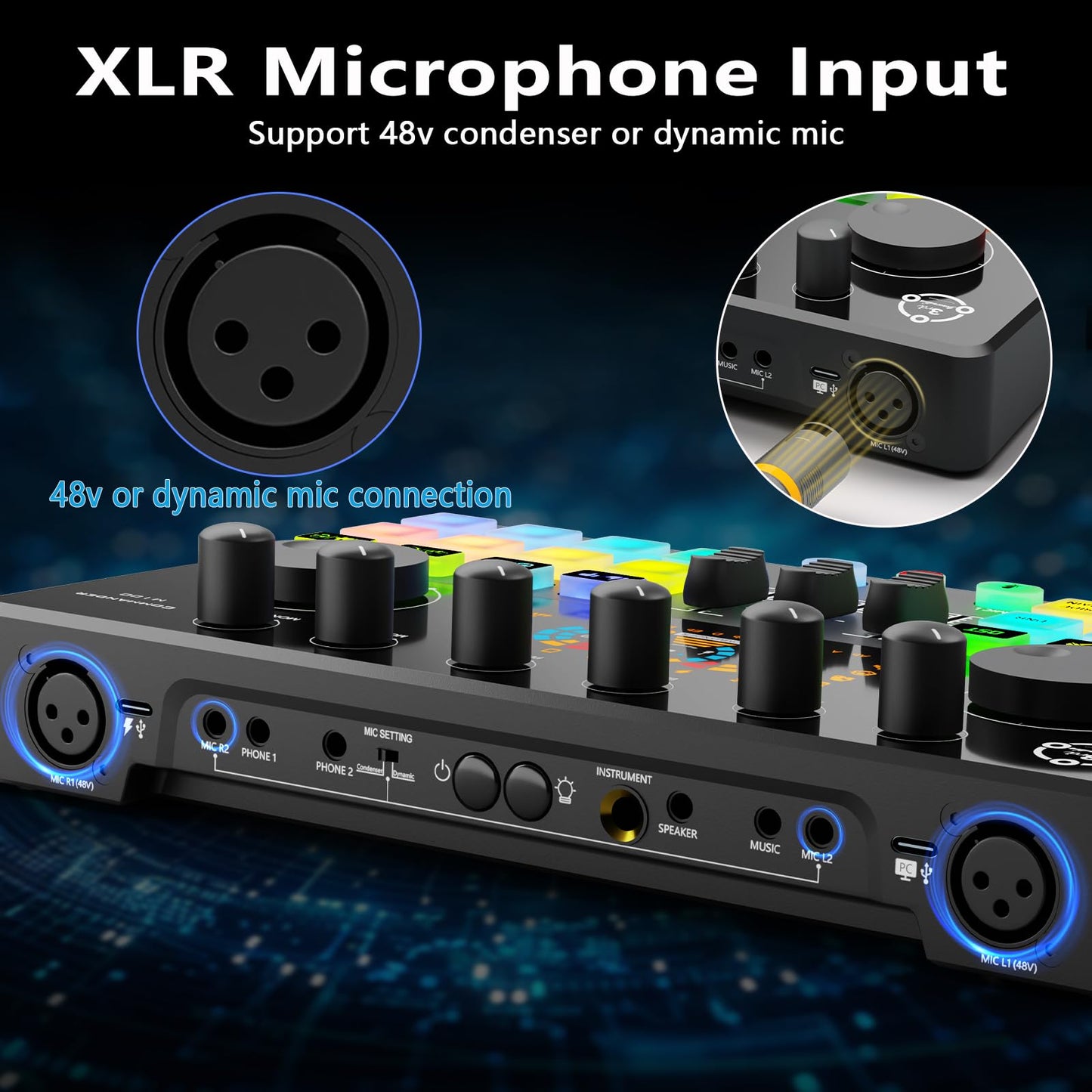 Podcast Equipment Bundle for 2, Audio Mixer Voice Change with XLR Dynamic Microphone, Perfect for Vocal Recording, Podcasting, Streaming,Video Vocals