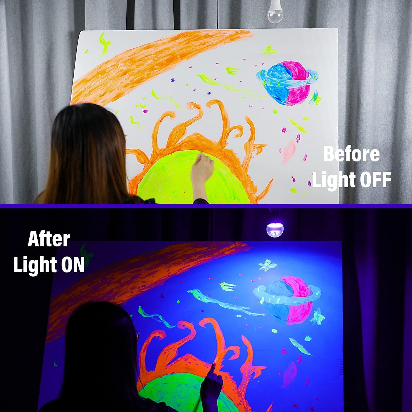 Onforu A19 E26 15W Black Light Bulb, LED Blacklights for Halloween