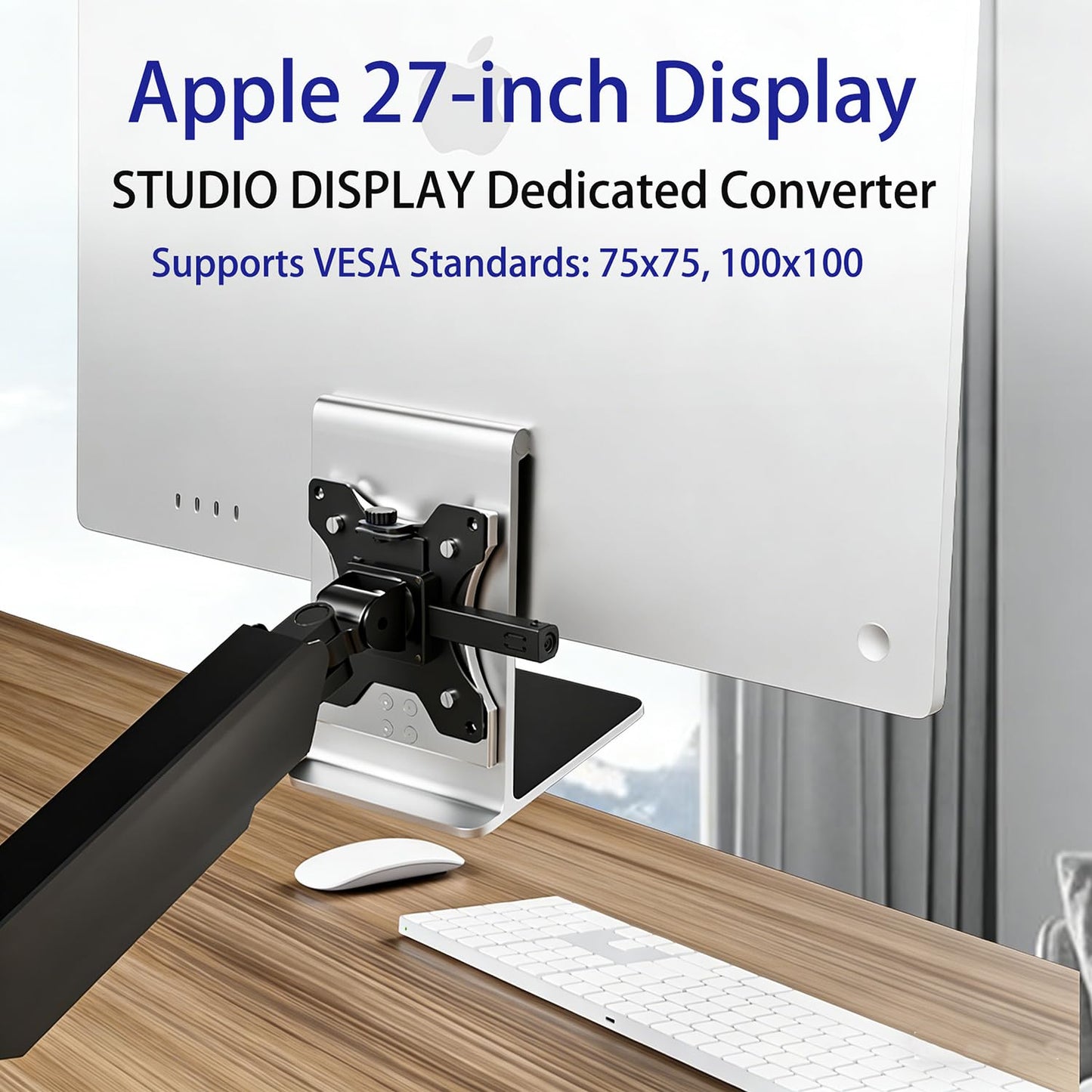 VESA Mount Adapter for Apple Studio Display 27-inch, Aluminum Alloy Bracket with Silicone Cover, 75x100mm Mounting Plate, No Need to Remove Stand