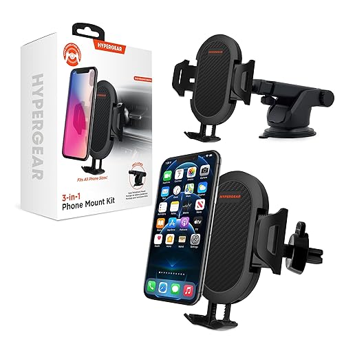 HyperGear 3-in-1 Car Phone Mount, Magnetic Phone Holder for Car with Vent Clip, Dashboard & Windshield Suction, Universal Cellphone Holder