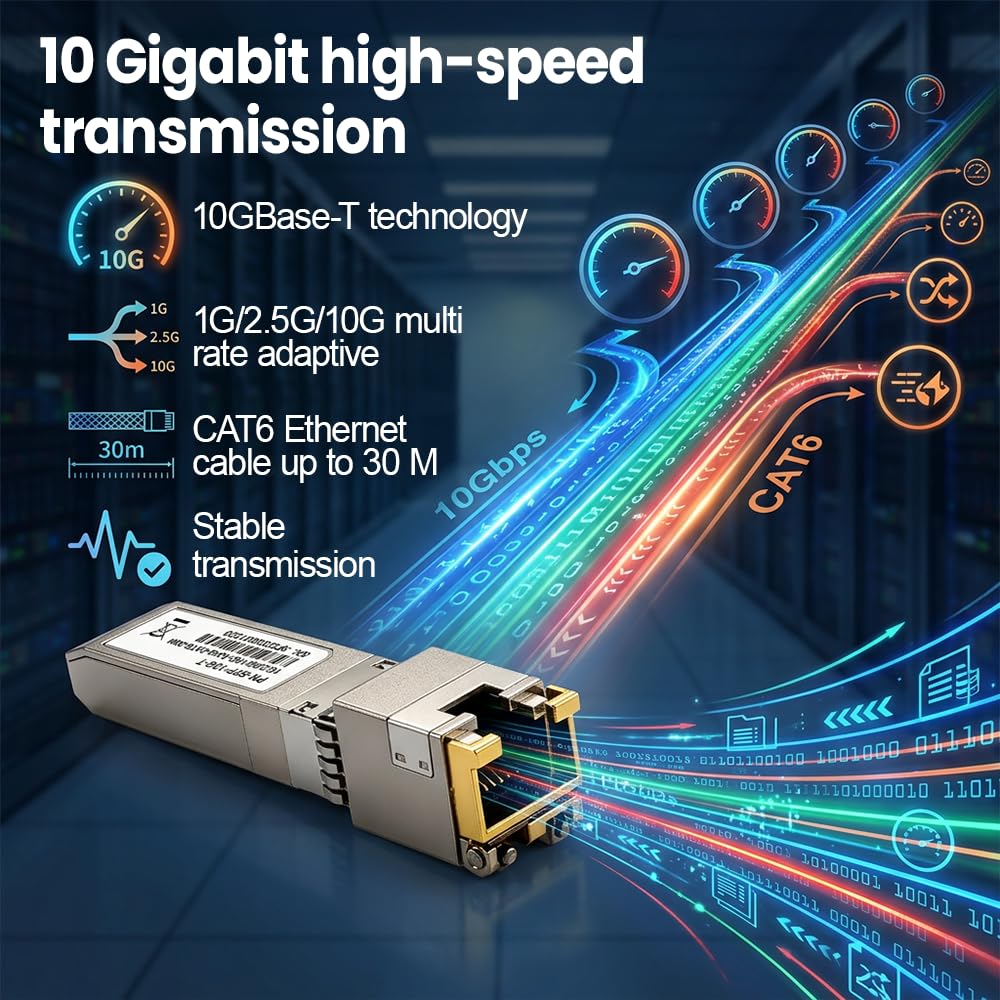 10G SFP+ Transceiver, Copper Modules with 10Gbps 30M Reach, SFP+ to RJ45 Module for Data Center & Enterprise Network Switch
