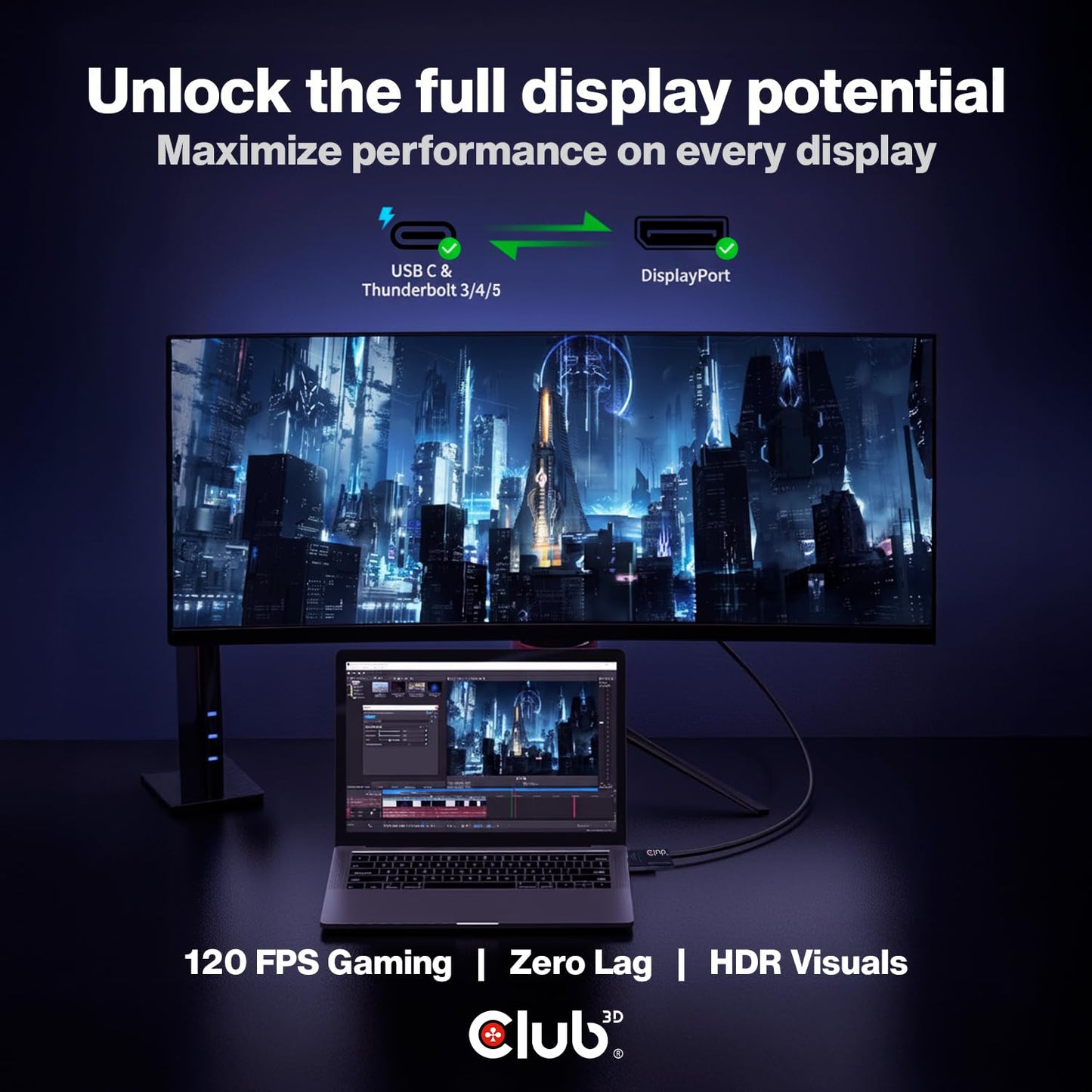 Club3D CAC-1557 USB Type C to Displayport 1.4 Bi-Directional Cable with 8K 60Hz, 4K 120Hz HDR Video Support 1.8m-6ft M/M
