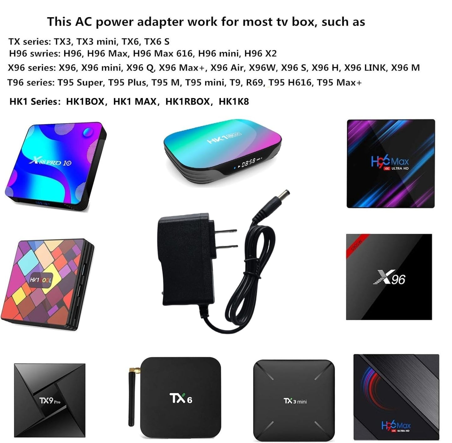 5V 2A Power Adapter, AC Supply Adapter, 100V-240V AC to DC 5 Volt Replacement Power Cord with 5.5mm*2.5mm DC tip for Android TV Box MXQ, HK1Box Max…