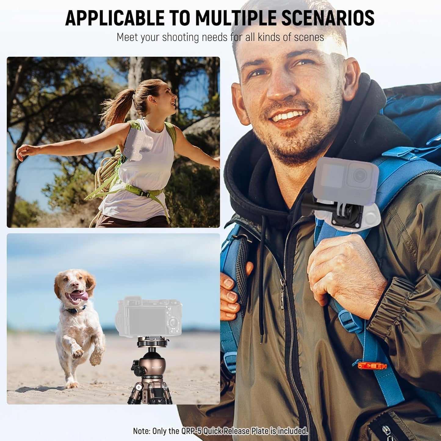 NEEWER Quick Release Plate 38mm Square Arca Type QR Camera Mount Plate for Camera Strap Clip, Tripod Head to Shoulder Strap Quick Switch with 4 Safety