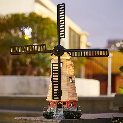 pearlstar Solar Garden Outdoor Windmill Lighthouse - 20" Solar Powered LED Lighthouse Garden Statue Waterproof Decorative Light for Women Mom