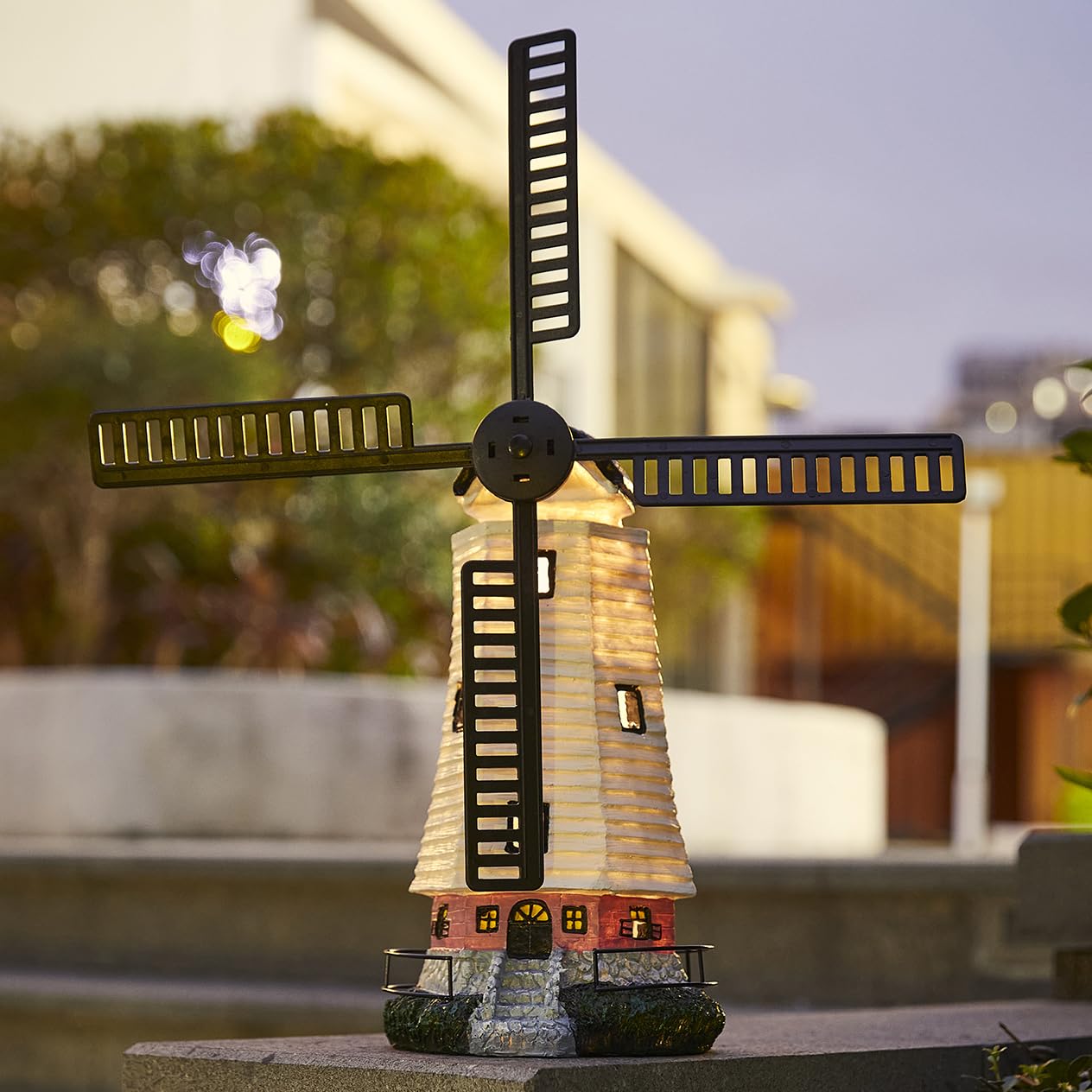 pearlstar Solar Garden Outdoor Windmill Lighthouse - 20" Solar Powered LED Lighthouse Garden Statue Waterproof Decorative Light for Women Mom