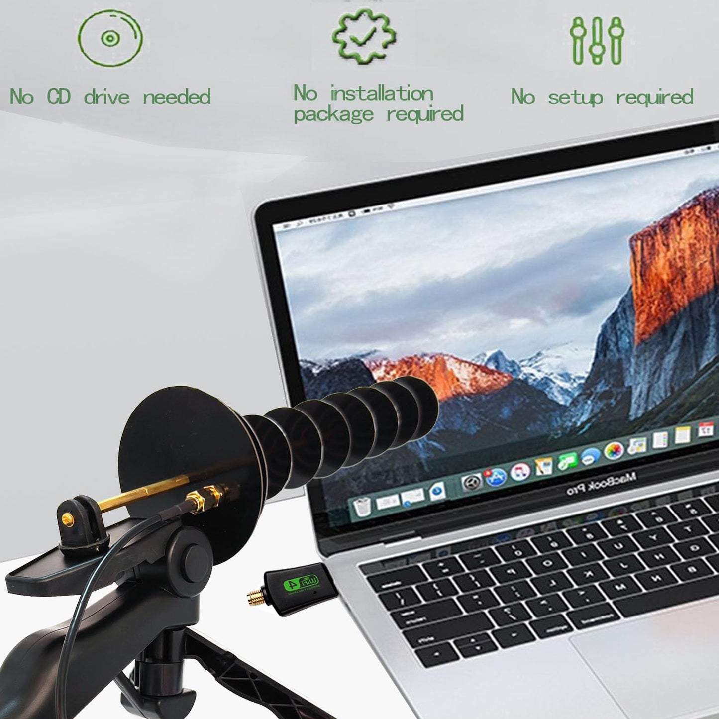 2.4GHz Yagi Directional Antenna Long-Range USB WiFi Adapter Compatible with Windows 11/10//8/7 Systems No CD Driver Required for PC Desktop/Laptop