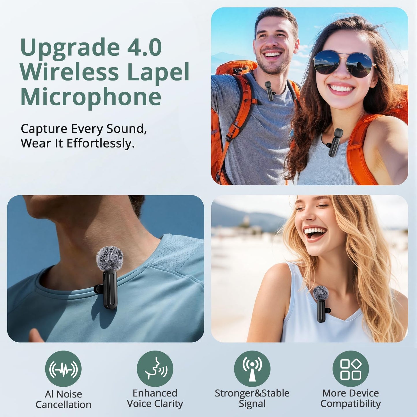 Content Creator Essentials Tripod for iPhone with Light & 2 Wireless Microphones, 71" Auto Face Tracking 360° Rotation Vlogging Kit