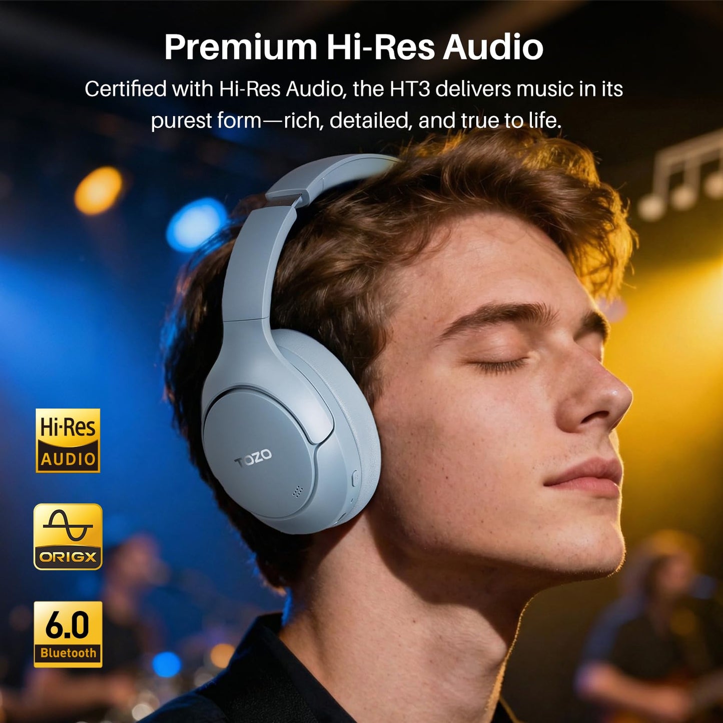 TOZO HT3 Hybrid Noise Cancelling Headphones, 90H Playtime Wireless Over Ear Bluetooth Headset, Spatial Audio AI Chat with 5 Mics, Supports Dual…