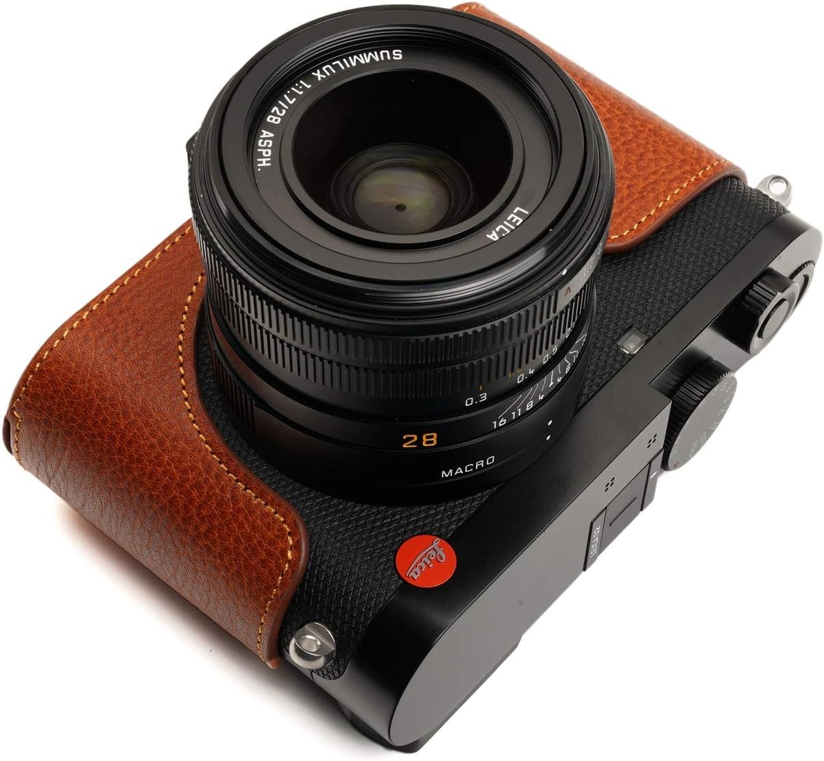 Camera Case for Leica Q3, BMAOLLONGB Handmade Genuine Real Leather Half Camera Case Bag Cover for Leica Q3 Camera Bottom Opening Version + Hand Strap