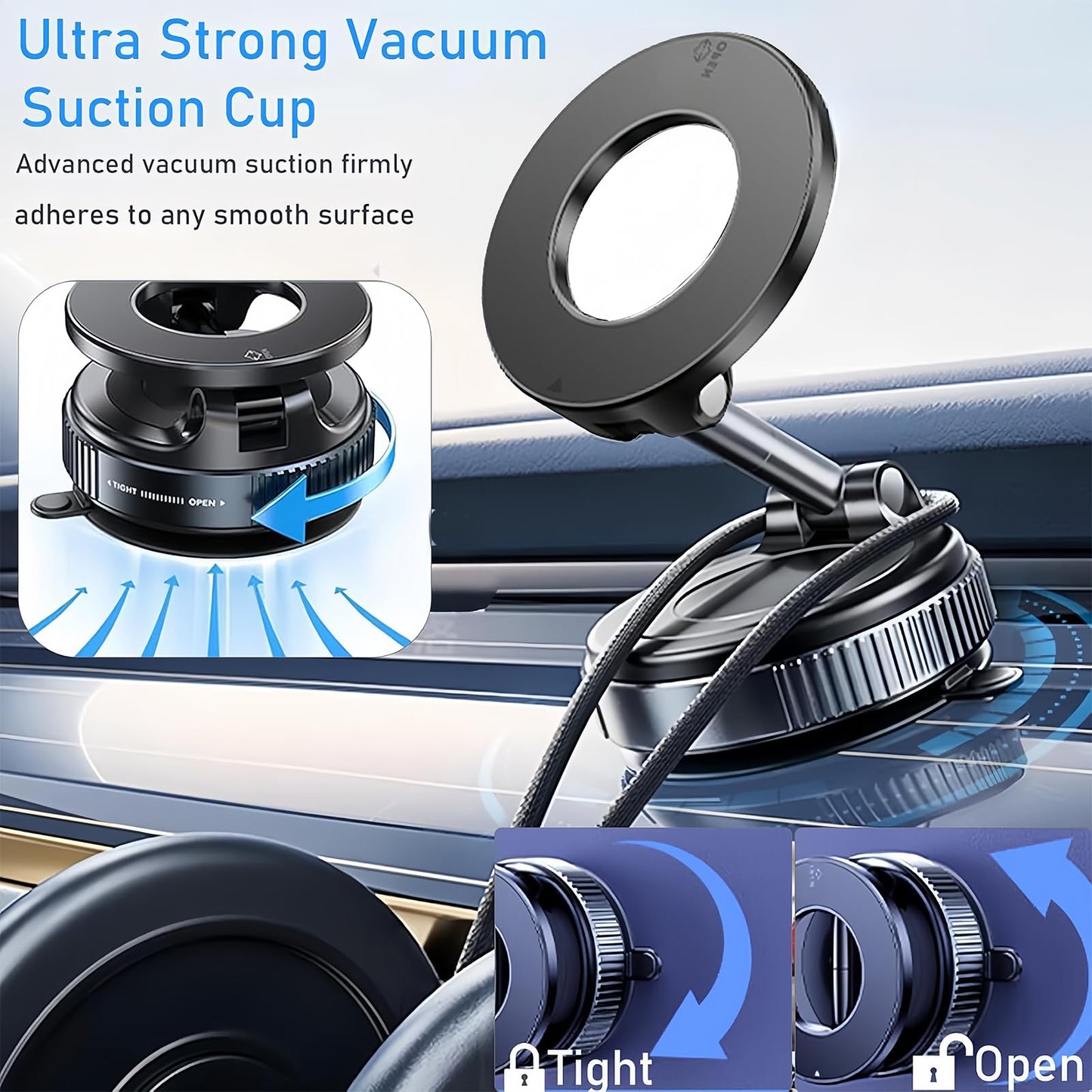 AntoFlash Vacuum Magnetic Car Phone Holder for Your Car, 360° Adjustable Car Phone Mount, Foldable Car Mount, for Magsafe Dashboard Car Bracket Stand