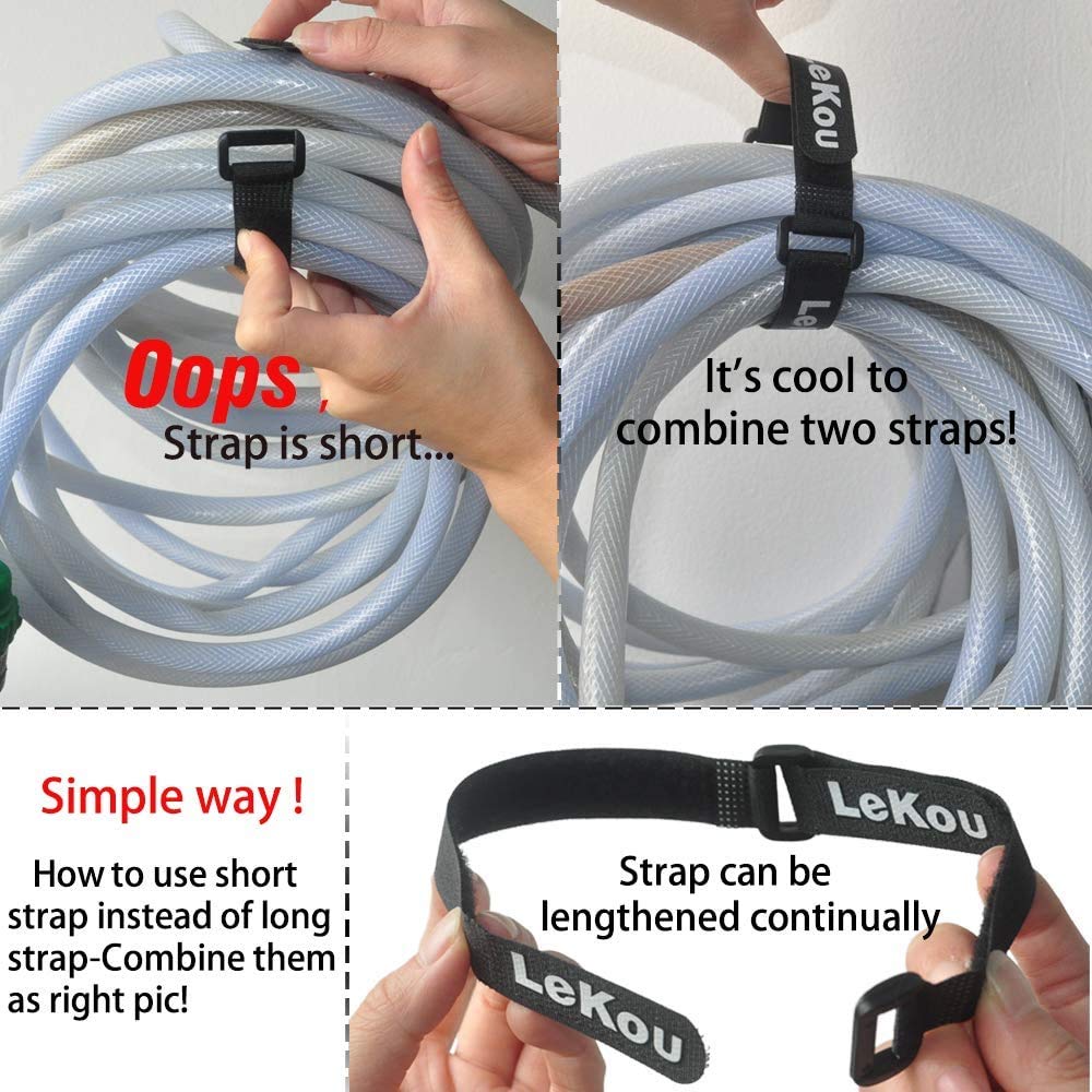 Lekou Reusable Fastening Cable Securing Straps and Cable Ties, 20 Pack (8" 12" 18") Nylon Adjustable Fastening Hook and Loop Straps Mixed Color