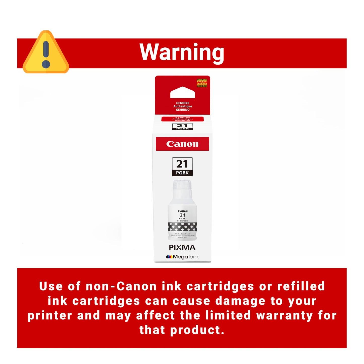 Canon GI-21 Genuine Pigment Black Ink Bottle, Compatible with Megatank PIXMA G1220, G2260, G3260, G1230, G2270, G3270, G4270, G3290, and G4280