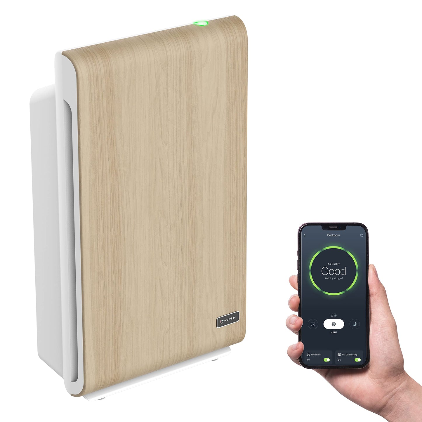 Aspen One Button Air Purifiers for Home, Cleans 1500 SqFt in 50min and 362 SqFt in 12min, HEPA Air Purifier with Automatic and App Control - Filtrate